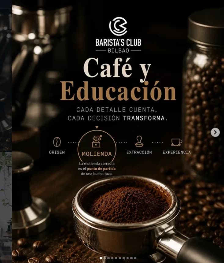 Creatividad de Café y Educación sobre molienda, extracción y preparación del café.